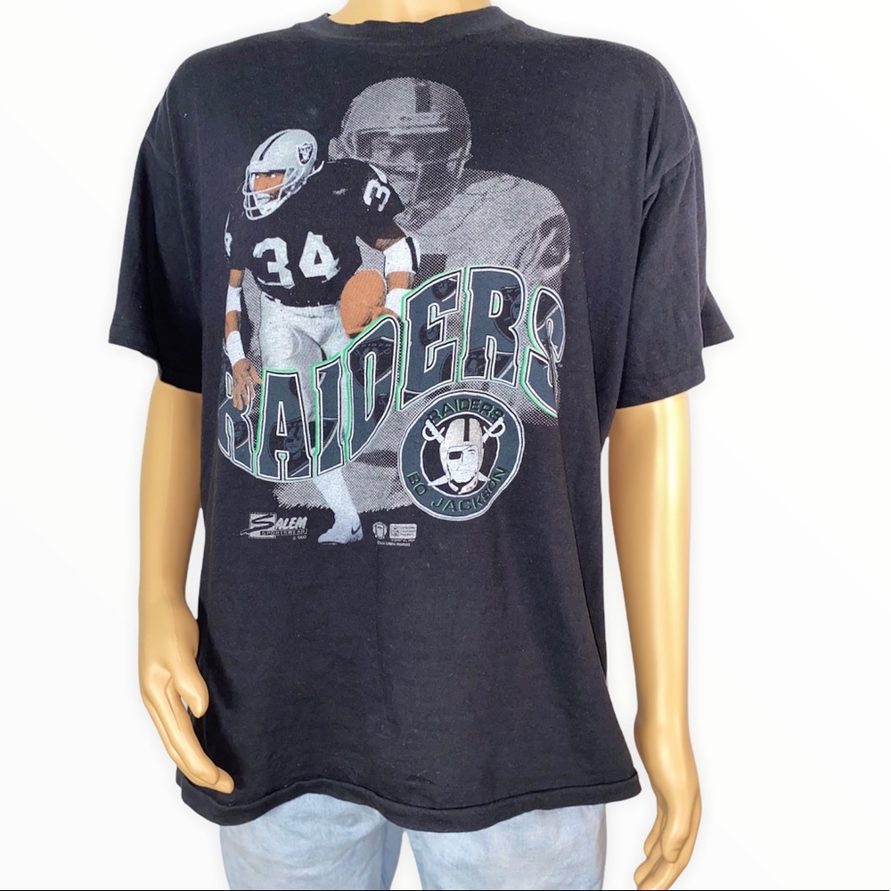 Vintage 90s Bo Jackson Salem Football Raiders T Shirt Salem Sportswear